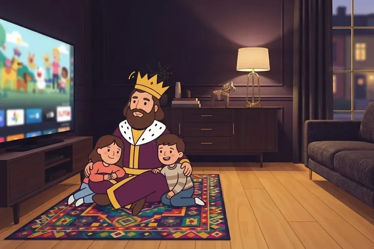Kungen på mattan med barnen framför barnkanalerna med IPTV KING